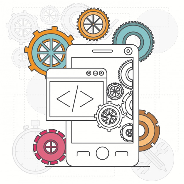 Sfondo con app per smartphone e strumenti per sviluppatori