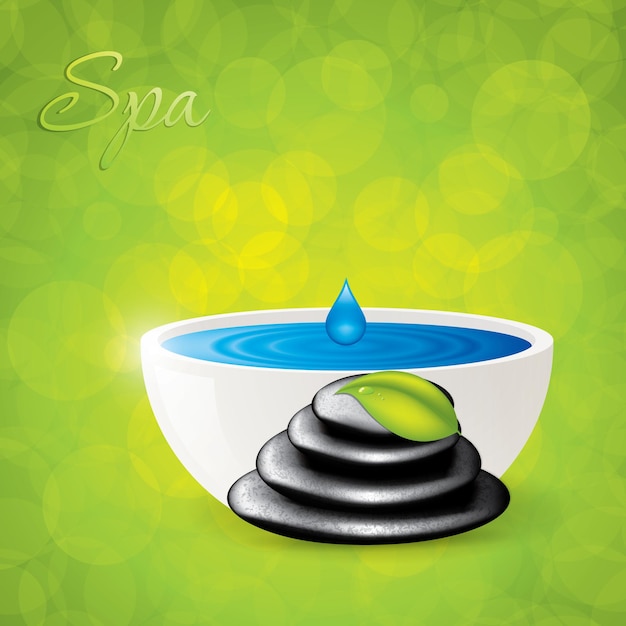 Vector background with spa stones and ceramic bowlvector illustration