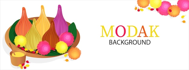 Background with steamed modak and flowers vector illustration