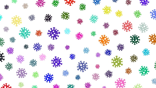 Background with symbols of virus, multicolored on white. Illustration on the coronavirus pandemic.