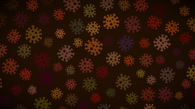 Background with symbols of virus in shades of red. Illustration on the coronavirus pandemic.