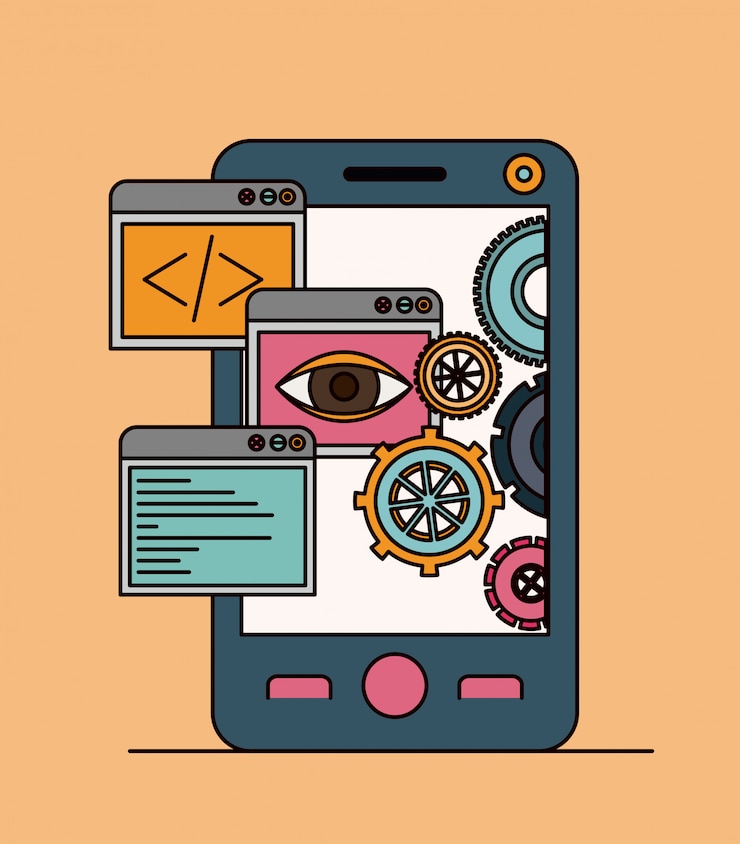 Vector background with tools apps in smartphone