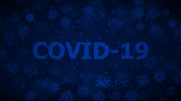 Vector background with viruses and inscription covid19 in dark blue colors