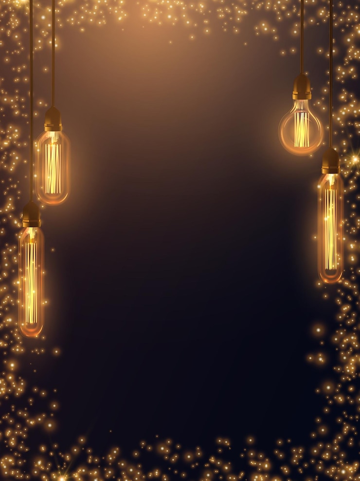Background with warm light Edison light bulbs and golden glitter
