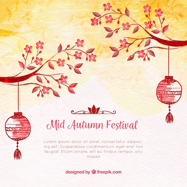 Vector background with watercolors, mid autumn festival