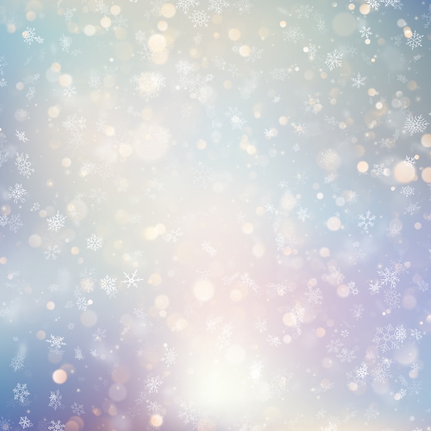 background with white blurred snowflakes.