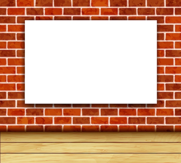 Vettore sfondo con cornice bianca sul muro di mattoni