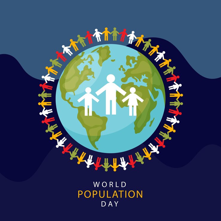 Background with world and people in flat design