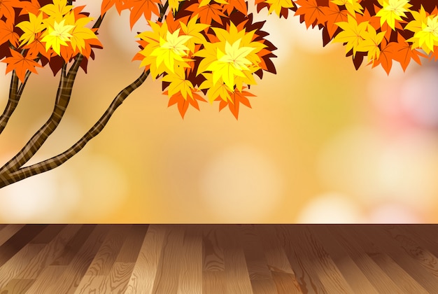 Background with yellow leaves on tree