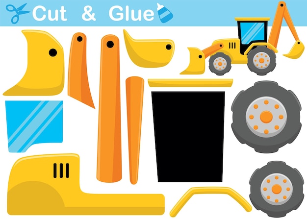 Vector backhoe cartoon. education paper game for children. cutout and gluing