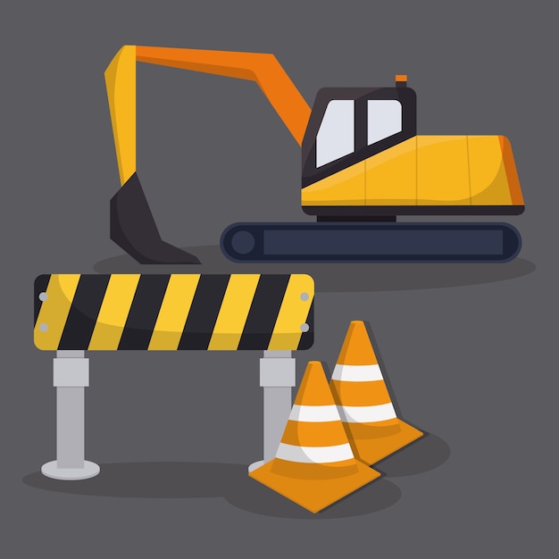 backhoe en waarschuwingsborden pictogram