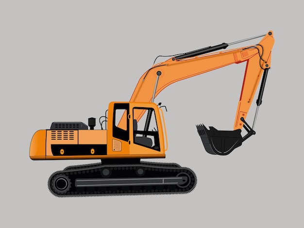 Vector backhoe loader - tractor construction machinery orange color, heavy machinery