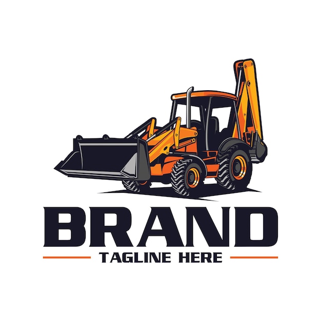Вектор Логотип экскаватора-погрузчика трактор с логотипом ковша