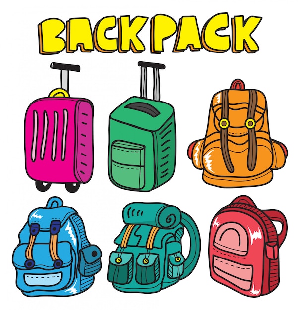 Vector backpack doodle set