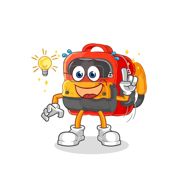 Backpack got an idea cartoon mascot vector