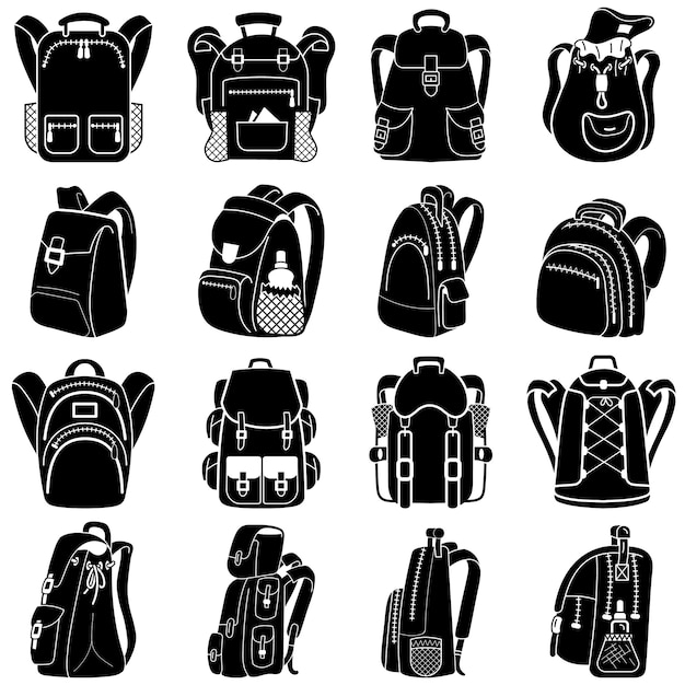 Vector backpack icons set, simple style