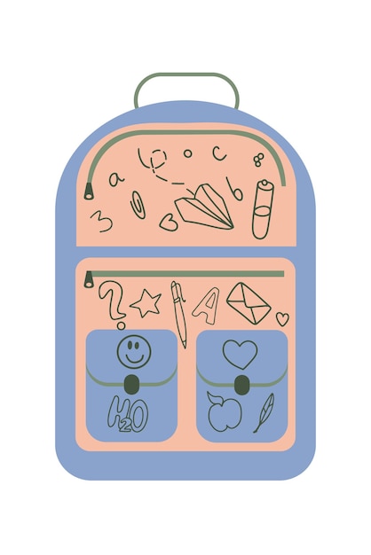 バックパック子供学校アイコン漫画線描画またはスタンプ落書きセット学童学生旅行者とハイキング観光シンボル デザイン web モバイル アプリのベクトル図のためのシンプルなサイン バッグ
