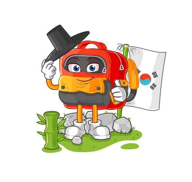 Backpack korean character cartoon mascot vector