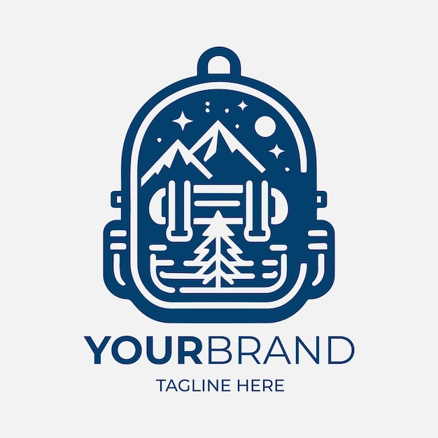 Векторная иллюстрация логотипа горного путешествия на рюкзаке