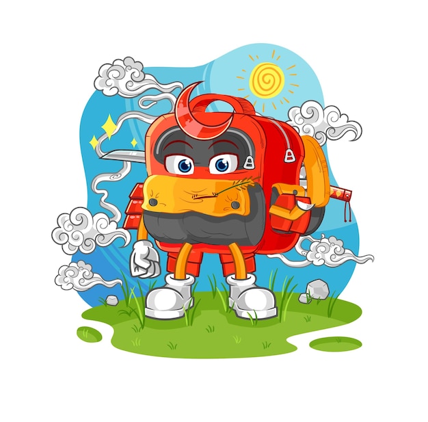 Backpack samurai cartoon cartoon mascot vector