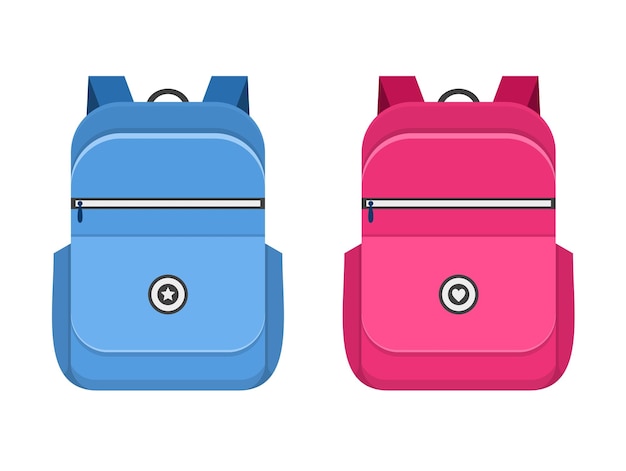 Backpack School bag handle strap sack Blue and pink schoolbag icons supplies educational