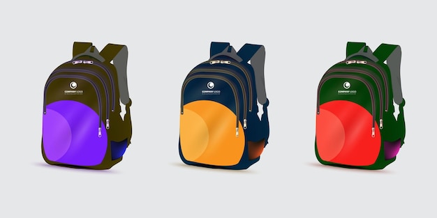 Backpack set standing isolated on light gray background