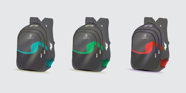 Vector backpack set standing isolated on light gray background