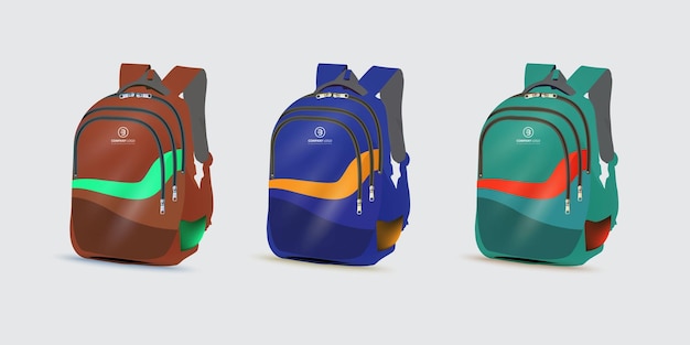 backpack set standing isolated on light gray background