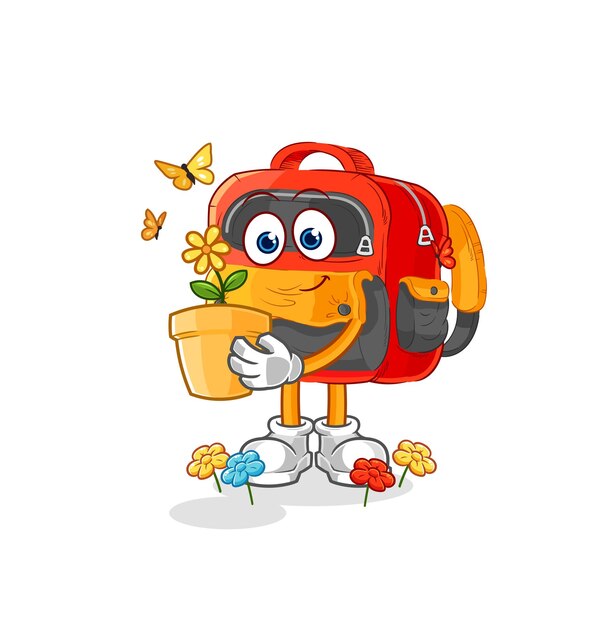 Backpack with a flower pot character vector