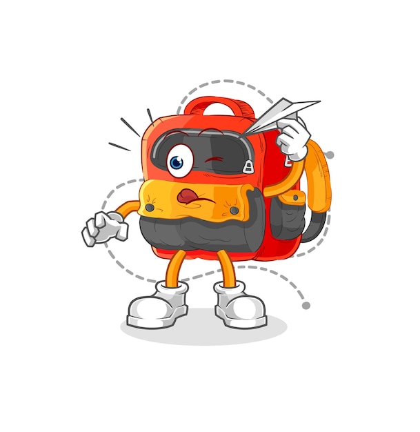 Backpack with paper plane character cartoon mascot vector