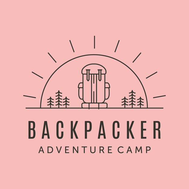 Premium Vector | Backpacker adventure camp line art logo vector symbol ...