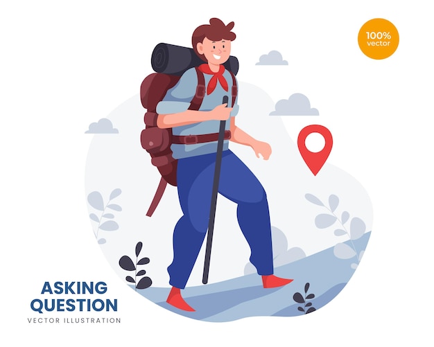 Концепция Backpacker Идея иллюстрации, мужчина или парень отправляются в отпуск для приключений. Исследуй природу.