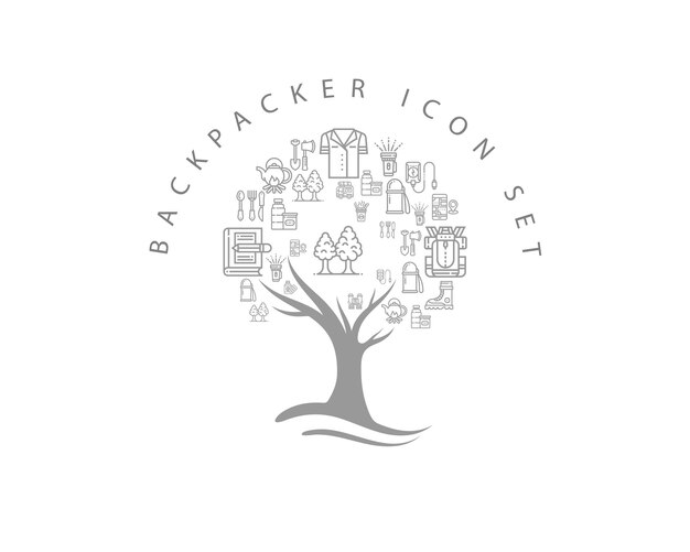 Backpacker icon set on white background Premium Vector