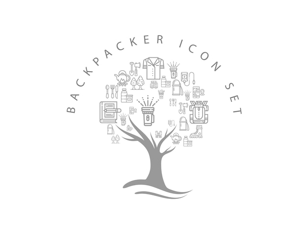 Backpacker icon set on white background Premium Vector