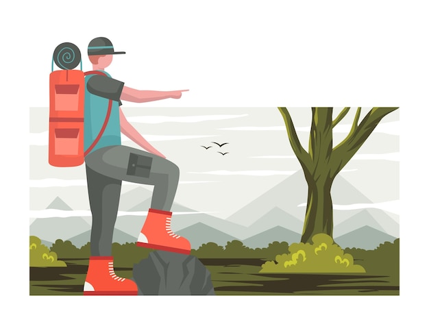 Vector backpacker illustration nature explorer flat design