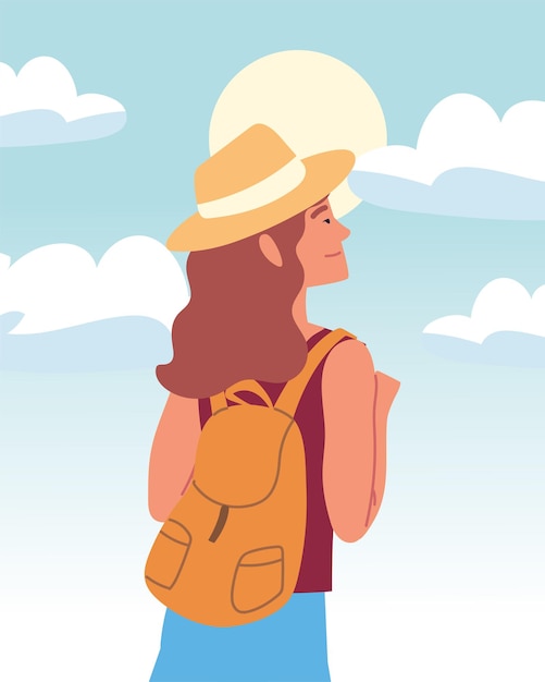 Backpacker woman character