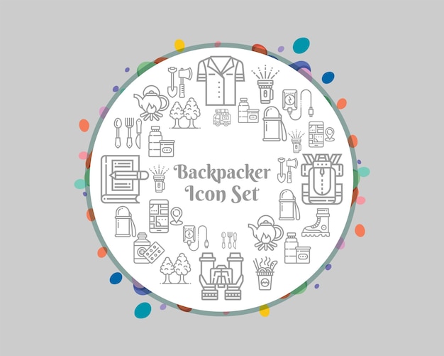 Backpackerpictogram dat op witte achtergrond wordt geplaatst Premium Vector