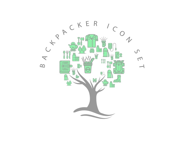 Backpackerpictogram dat op witte achtergrond wordt geplaatst Premium Vector