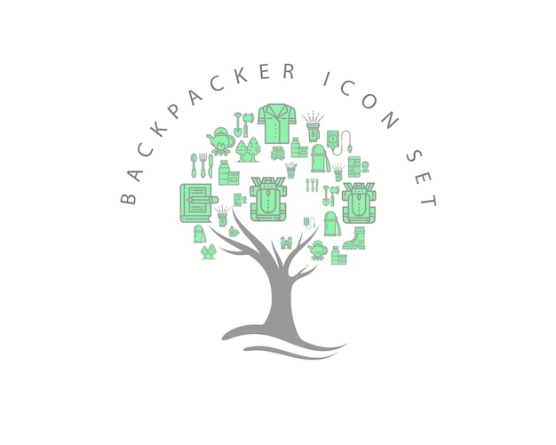 Backpackerpictogram dat op witte achtergrond wordt geplaatst Premium Vector