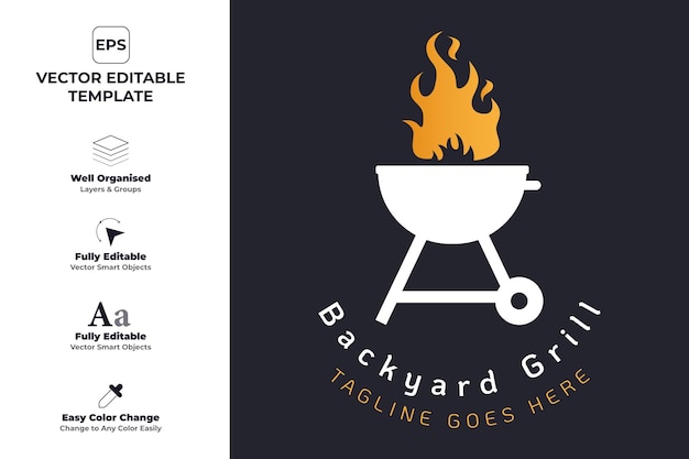 Backyard barbecue and grill modern logo design template