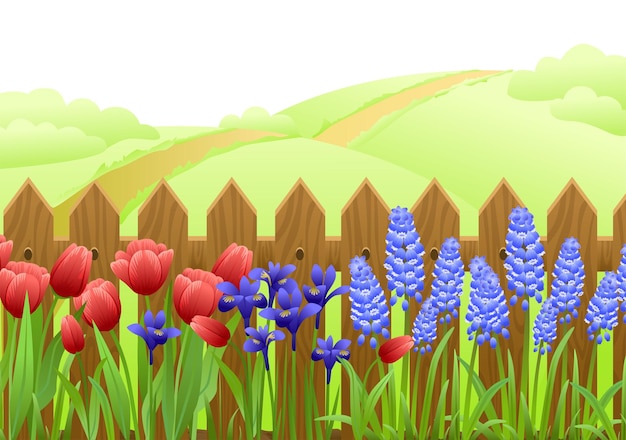 Vector backyard flowers landscape composition