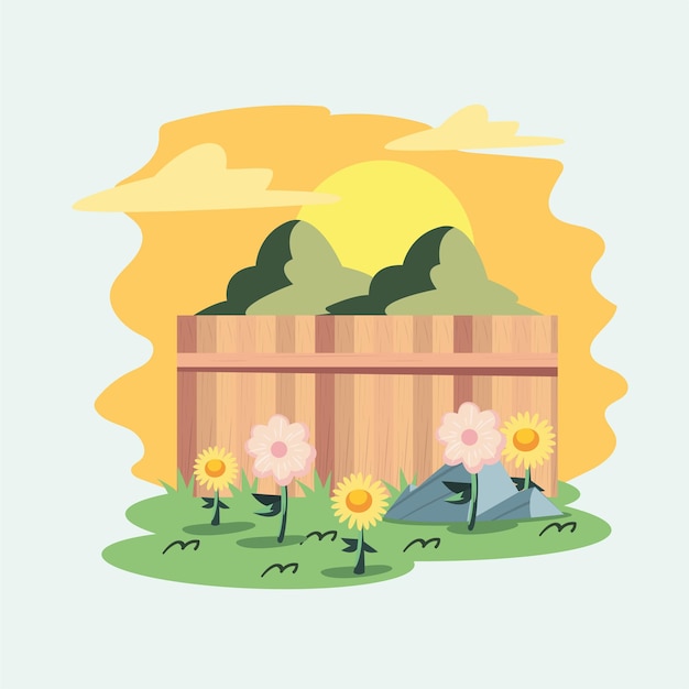 Backyard garden with fence scene