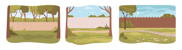 Vector backyard of home trees by fence