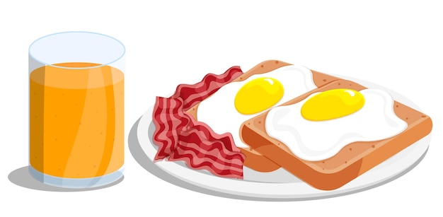 Bacon and Eggs Breakfast on Toast with Orange Juice