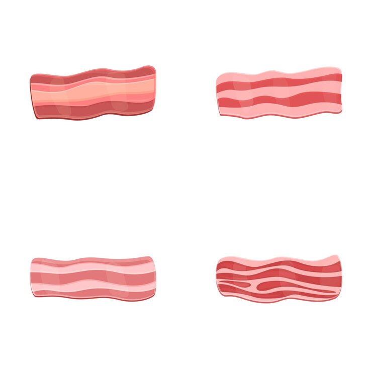 Vector bacon icons set cartoon vector fresh chopped piece of bacon
