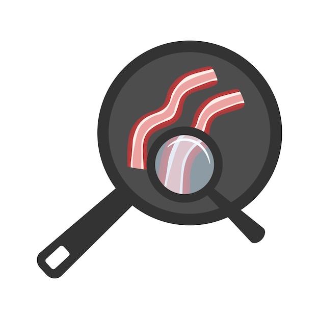 Bacon in a pan with a magnifying glass