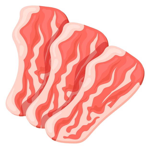 Bacon plakjes cartoon icoon Rauw varkensvlees