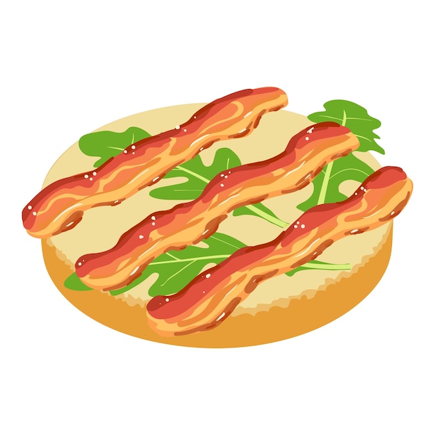 Vector bacon sandwich icon isometric vector sandwich with fried bacon and arugula leaf food concept snack appetizer