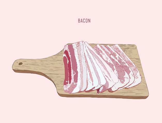 Vector bacon sliced on wood tray