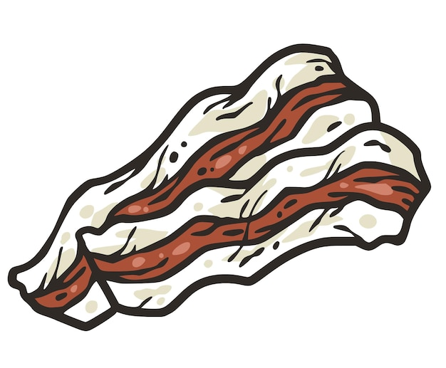 Vector bacon smoked fried and grilled crispy sliced strip of pork meat american fast food usa vector